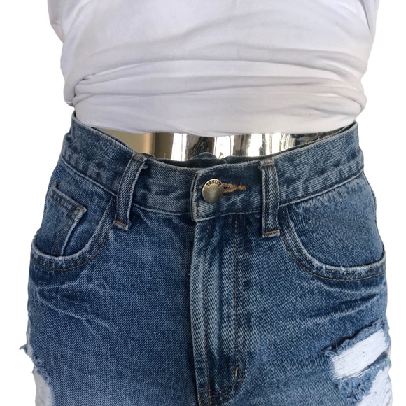 Distressed High Waist Denim Shorts by Twelve - Picture 2 of 6